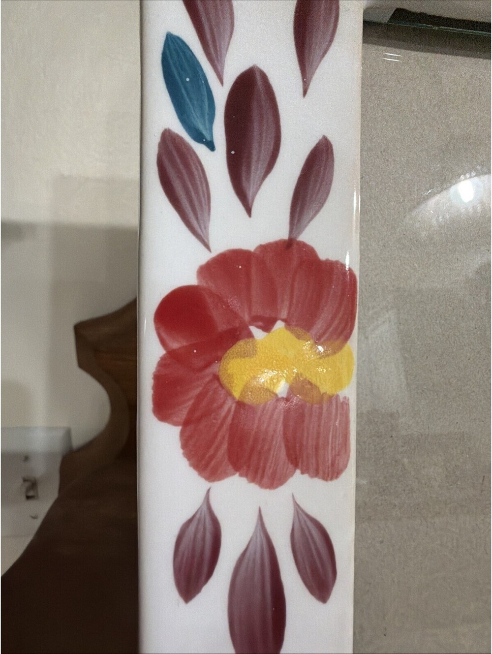 Floral Ceramic Photo Frame Hand Painted Fits 5x7” Cottagecore Chic Folk Art - Picture 3 of 9